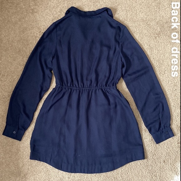 TOBI plain navy blue button up long sleeve dress with cinched waist, medium - Picture 7 of 15
